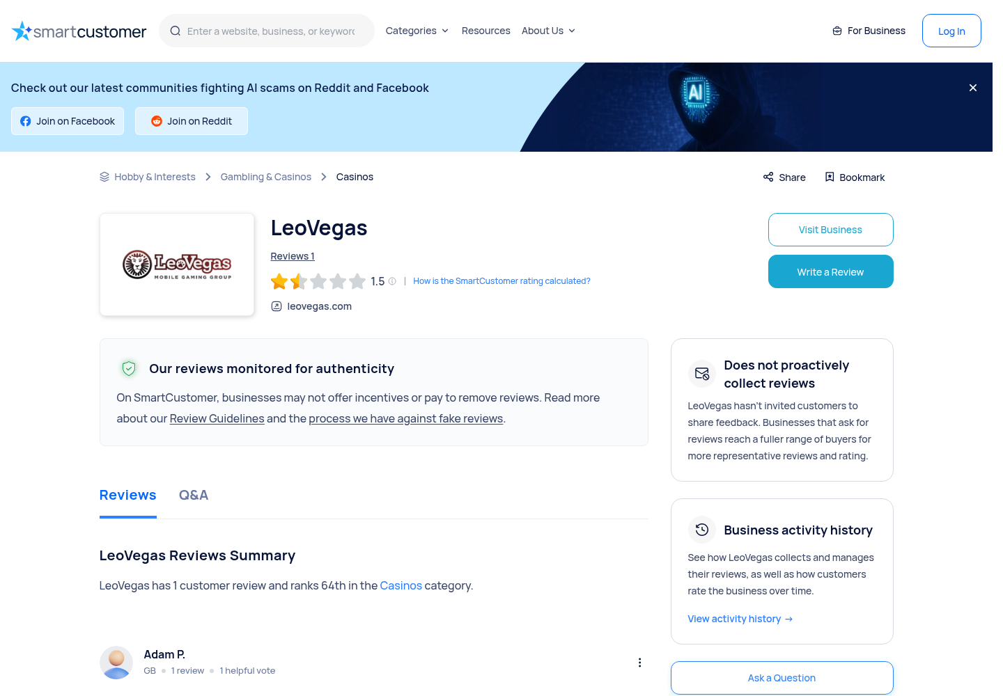 Daterad fångst av en oberoende användarprofil för leovegas.com