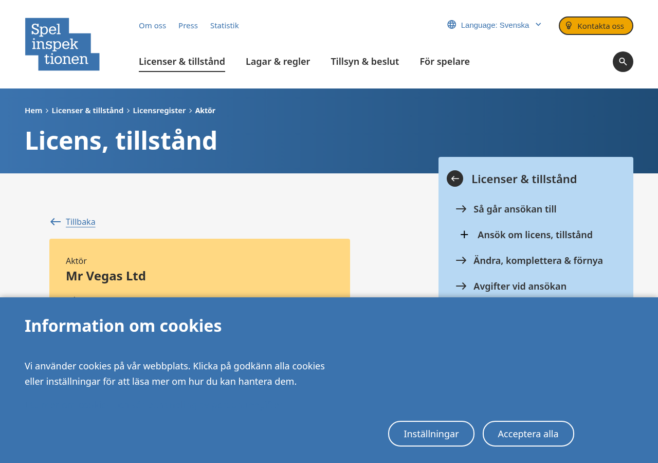 Fångst av daterad primär registreringskälla för Mr Vegas